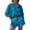 Blue, variant on Women's Linen-Blend Relaxed Fit Two-Piece Set, Collared Long Sleeve Shirt with Matching High Waist Shorts, Casual Outfit for Everyday Wear and Vacation