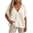thumbnail image 3 of Wlynlyn Womens Blouses V Neck Short Sleeve Oversized Button down Cardigans Casual Solid Color Knitwear Sweater Tops, 3 of 6