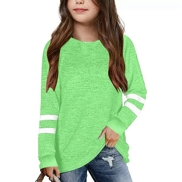 T-shirt à Manches Longues pour Filles, T-Shirts pour Enfants, Hauts d'Automne, Col Rond, T-Shirts Basiques, Coton, Chandail pour Enfants, Hauts pour Fille 6-7 Ans