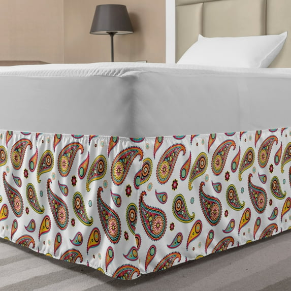 Ambesonne Vintage Multi-color Paisley Wrap Around Microfiber Bed Skirt, Full