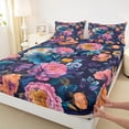 thumbnail image 3 of Manfei Watercolor Peony Flower Bed Sheets 4pcs, Colorful Floral King Sheets, Oil Painting Blossoms Sheet Set, Luxury Bedroom Decor, 3 of 7