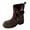 Coffee, variant on Womens Riding Boots Round Toe Pull on Adjustable Button Fold over Trendy Buckle Strappy Mid Calf Fall Booties