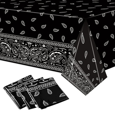 

K1tpde 3PCS Black Bandana Party Tablecloths Cholo Gangsta Theme Bandana Table Covers Bandana Plastic Tablecloth Cholo Themed Western Party Decorations for Adult Cholo Theme Western Party Supplies