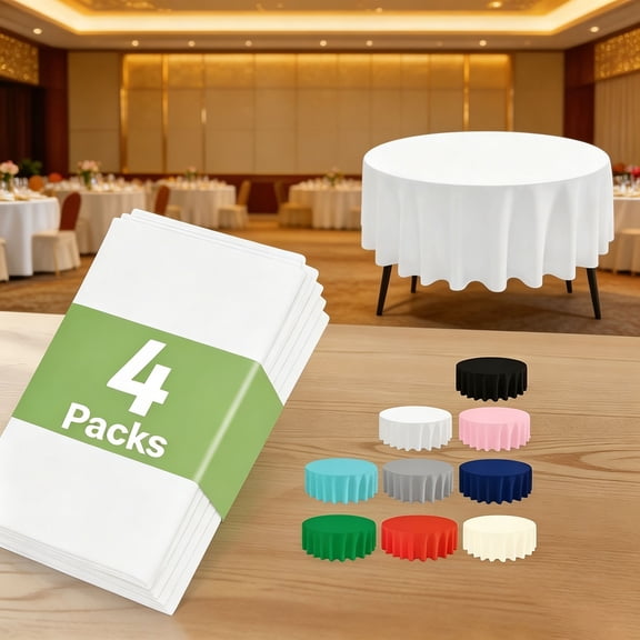 4 Pack White Round Tablecloth 84 Inch, Waterproof Wrinkle Resistant Polyester Round Table Cover for 3/4/5/6ft Round Tables, Wedding, Bridal Shower, Banquet, Outdoor Party Dining Decor