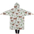 thumbnail image 2 of Oversized Wearable Blanket Hoodie,Green Cow Daisy Leaf Pattern Sherpa Blanket Hoodie with Super Pockets,Super Warm Fuzzy Pullover for Women & Men, 2 of 6