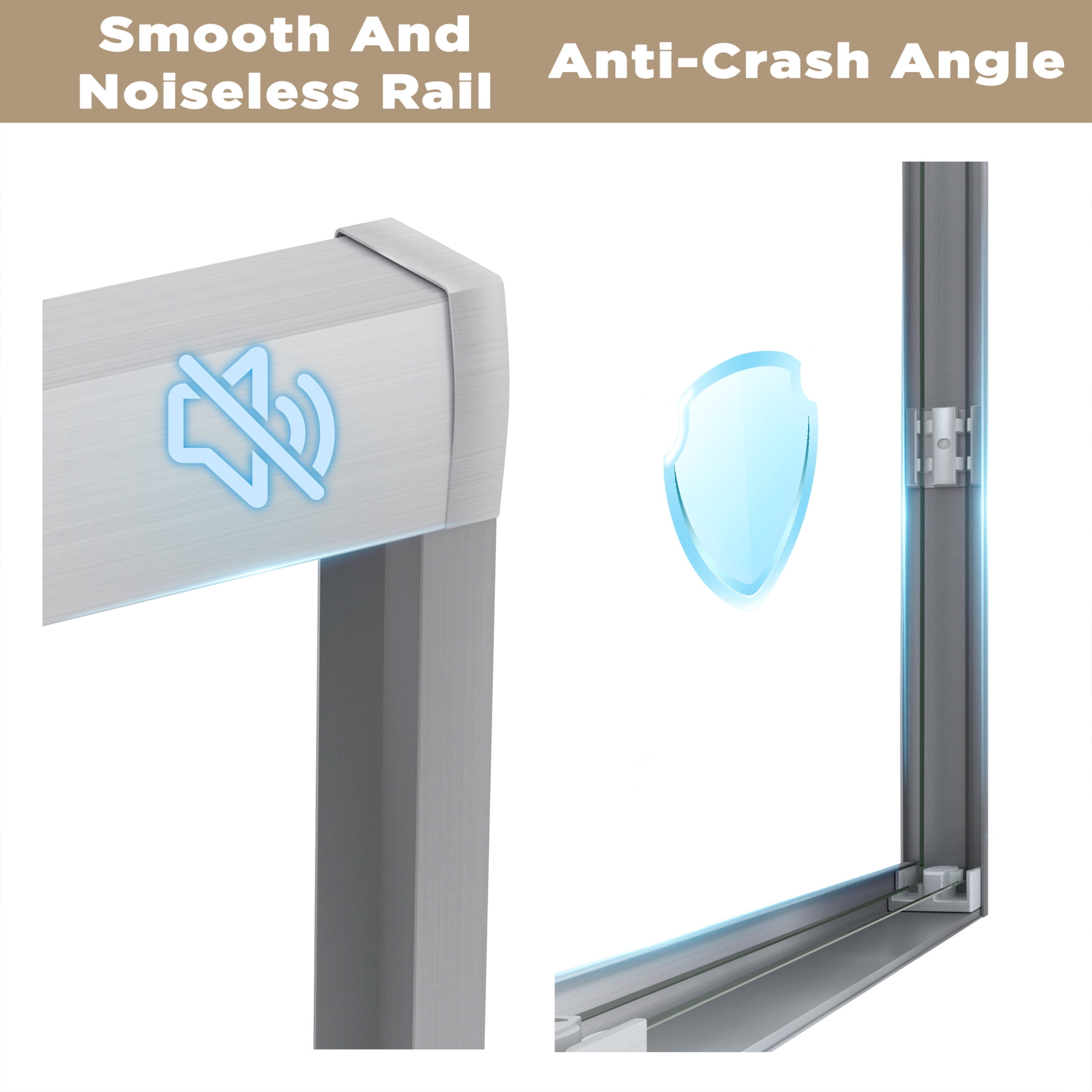 Noble House 54"x72" Double Sliding Shower Door, Aluminum Frame with Tempered Glass, Brushed Nickel Finish