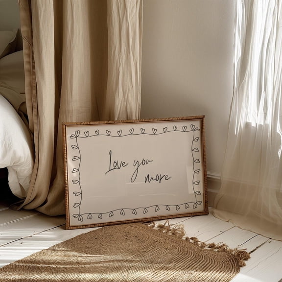 Love You More Print: Cute Quote Art Aesthetic Bedroom Decor, Black Hand Drawn Typography Art Printable Girly Poster #102, Unframed Poster Size 16x24