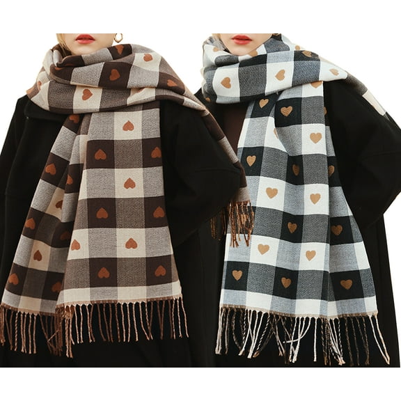 Curve Muse Women's Pattern Winter Warm Lattice Chunky Large Scarf-2 Pack-Pack A