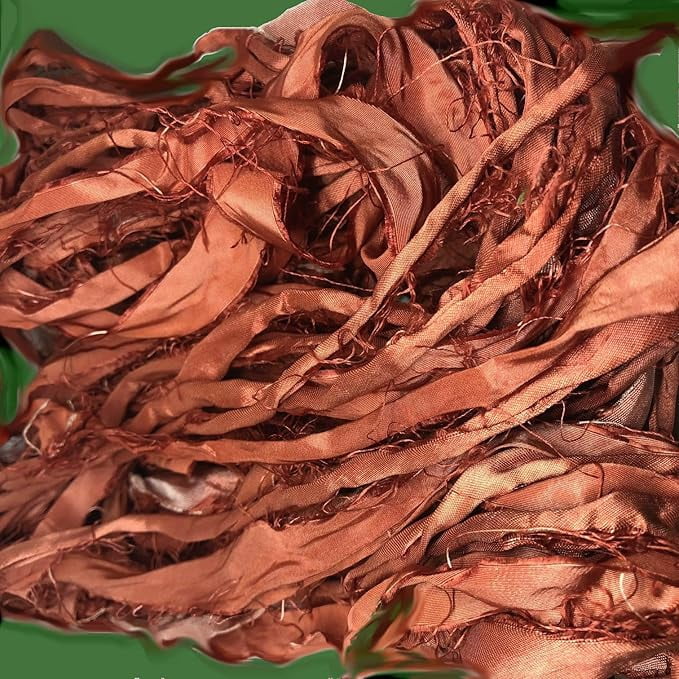 Knitsilk Recycled Sari Silk Ribbon Yarn|Best for Crochet, Knitting, and Embroidery |Sustainable and Unique|50 GMS-30Yards-Rust| Pack of 2