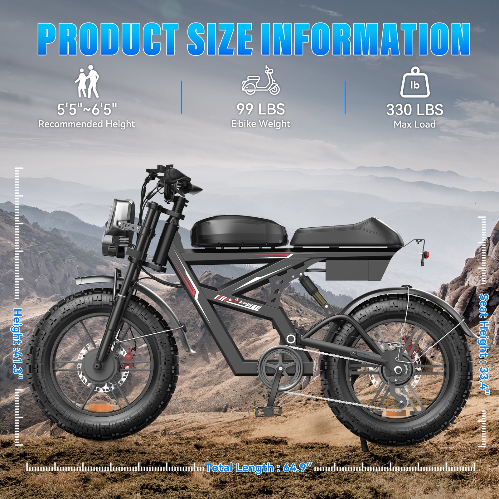 Electric Bike for Adults,3000w Motor,Max Speed 34Mph,48V 25AH, Dual Suspension with All-Terrain 20" Fat Tire Dirt Bike, Electric Mountain Bike UL2849