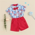 thumbnail image 4 of LNMQLPDBS Toddler Boy Patriotic Outfit 4th of July Star Stripe Print Button Up Bow Gentleman Tie Shirt+Shorts Set Red White and Blue and Baseball Printed Summer Baby Clothes A 3 Years, 4 of 9