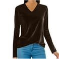 thumbnail image 2 of HLKJKLS Long Sleeve Shirts For Women Velour V Neck Long Sleeve Casual Pullover Soft Warm Velvet Top Fall Polyester Fabric Brown M-4Xl, 2 of 7