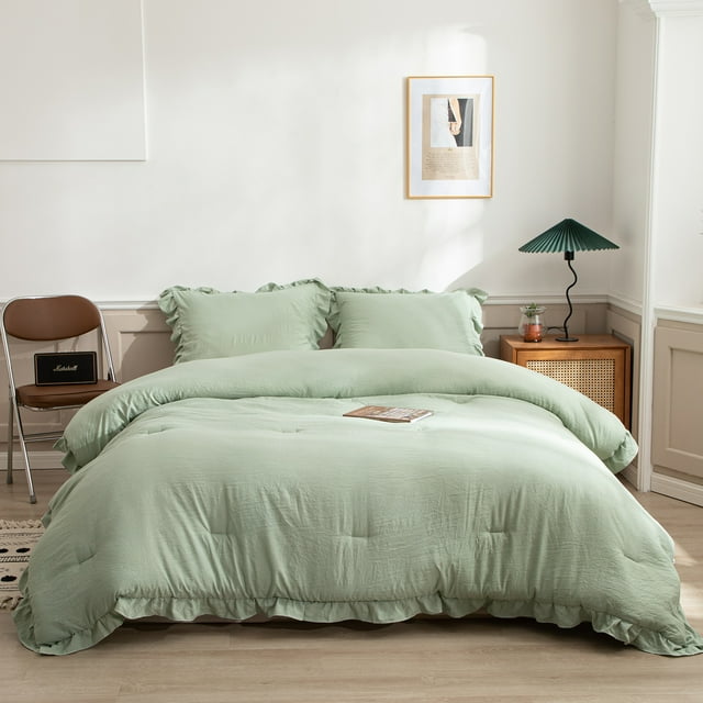 Move Over Sage Green Ruffle Pillow Shams Queen Ruffled Pattern Green Boho Standard Pillowcases 100% Washed Microfiber