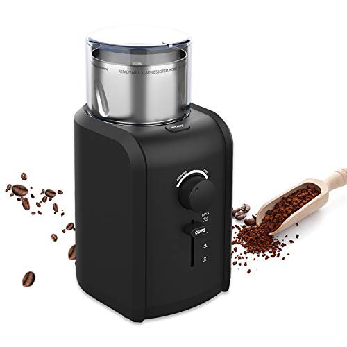 Electric Coffee Bean Grinder, Powerful Grinder, Grind Size & Cup Selection, Removable Cup