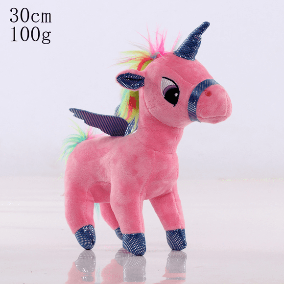 Peluche Licorne Arc-en-Ciel Rose de 11,8 Pouces, Poupée en Peluche Douce avec Corne Bleue Brillante et Crinière Colorée