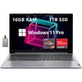 thumbnail image 1 of Lenovo IdeaPad 1 15 .6 Pouces FHD Ordinateur Portable Anti-Reflet, AMD Ryzen 7 5700U, 16 Go RAM, 1 To PCIe SSD, AMD Radeon Graphics, Webcam HD, WiFi 6, Bluetooth, Win 11 Pro, Gris Nuage, Carte USB 32 Go Hotface, 1 of 7