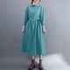 thumbnail image 5 of Vestido holgado de mujer con bolsillos, manga larga, botones, vestido de fiesta vintage con cinturón Irfora Azul/XXL, 5 of 7