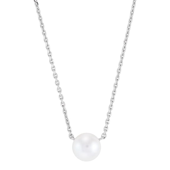 Brilliance Fine Jewelry Round White Freshwater Pearl Necklace in Sterling Silver