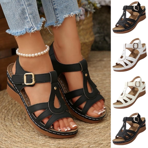 Avtoify Summer Women's Wedges Shoes Fashionable Casual Comfortable Stitched Wedge Heel Breathable