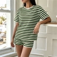 thumbnail image 4 of Costeam Womens Striped Outfit Set Short Sleeve Crew Neck Tee and Shorts Casual Textured Knit Loungewear Loose Fit Summer Matching Set, 4 of 6