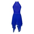 thumbnail image 4 of JanJean Women Sequin Lyrical Dance Dress Halter Backless Leotard Asymmetrical Hem Flowy Mesh Skirt Royal_Blue L, 4 of 7