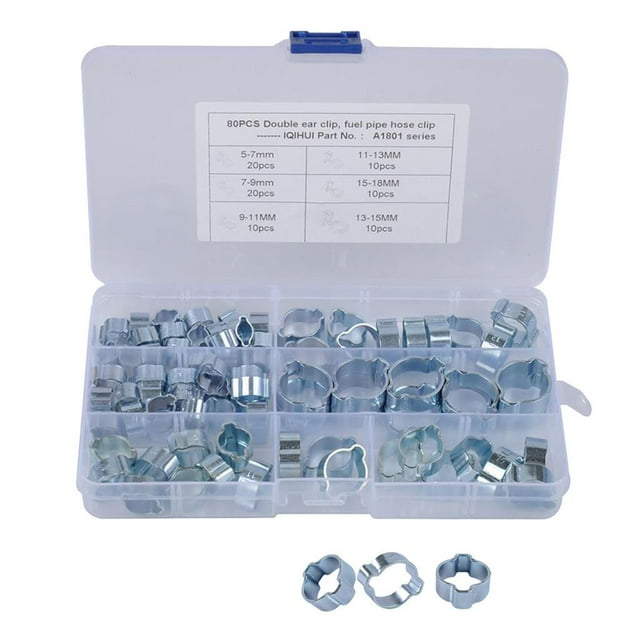 Kit de Surtido de Abrazadera de manguera de doble oreja perfecl acero Inoxidable 80x 5-18 mm