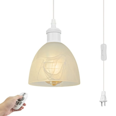 

Kiven Plug in Pendant Light Dimmable Modern Hanging Light with Glass Lampshade and 15FT Plug-in Cord Dimmable Ceiling Pendant Light