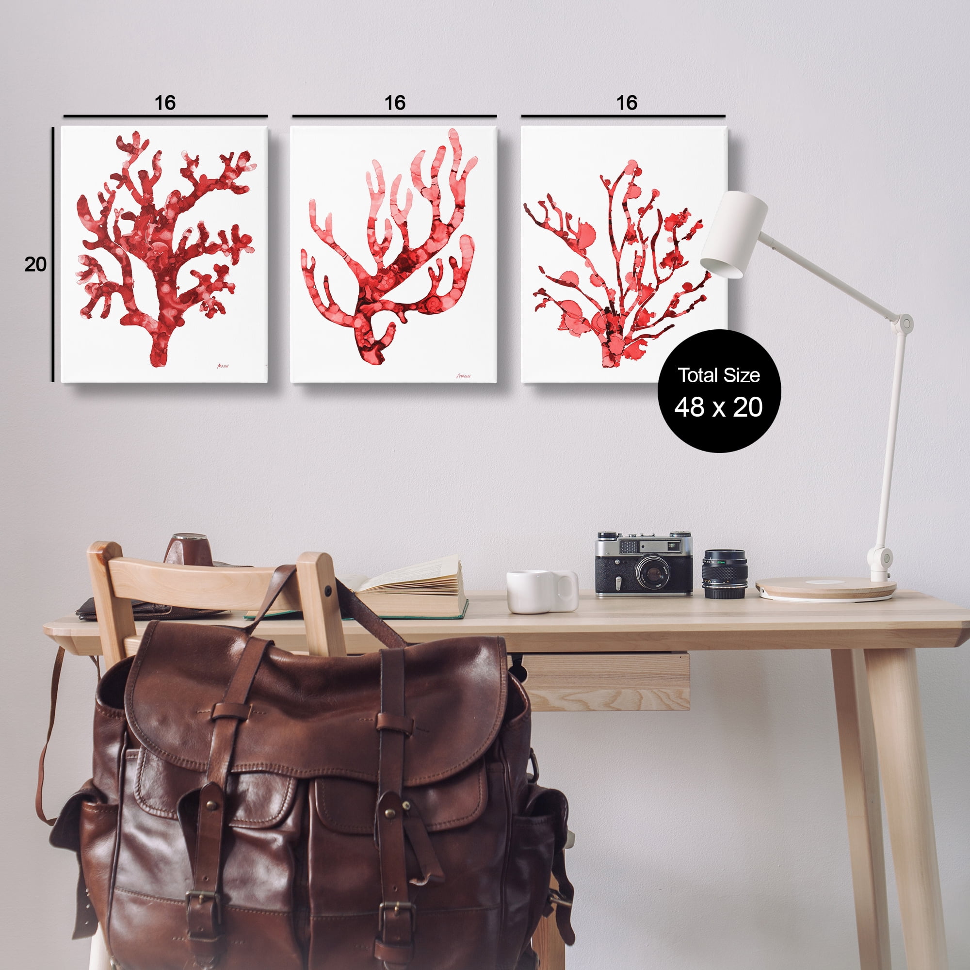 Stupell Industries Bold Red Coral Nautical & Beach Painting Wrapped Canvas Art Print Wall Art, 16 x 20, Set of 3