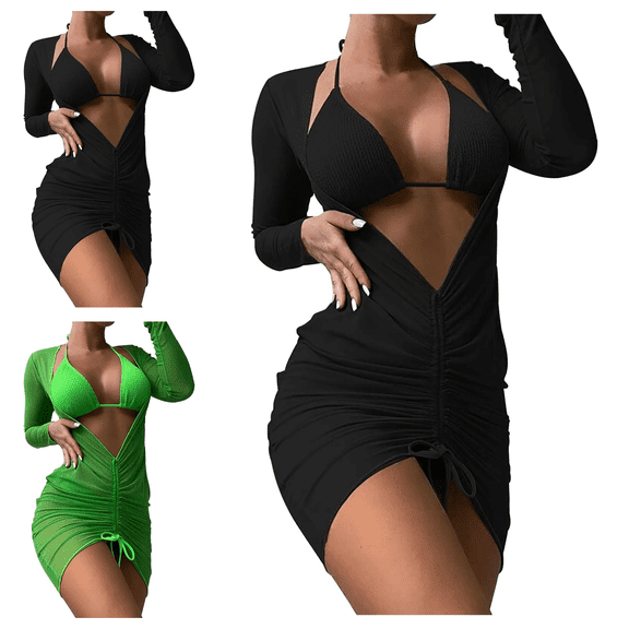 Lovzfmll Trikini Swim Skirt Set for Women, Halter Top with Skirt, Three Piece Bathing Suit for Beach and Pool Fun