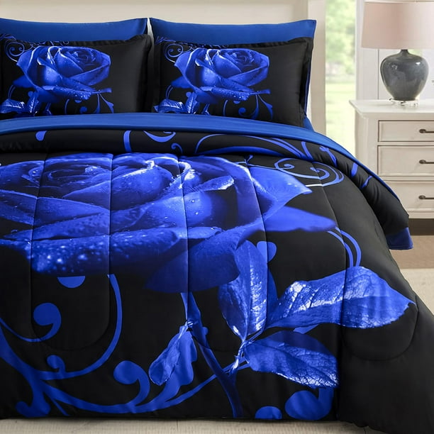 Juego de edredón WONGS BEDDING, color azul, tamaño king, 7 piezas, microfibra