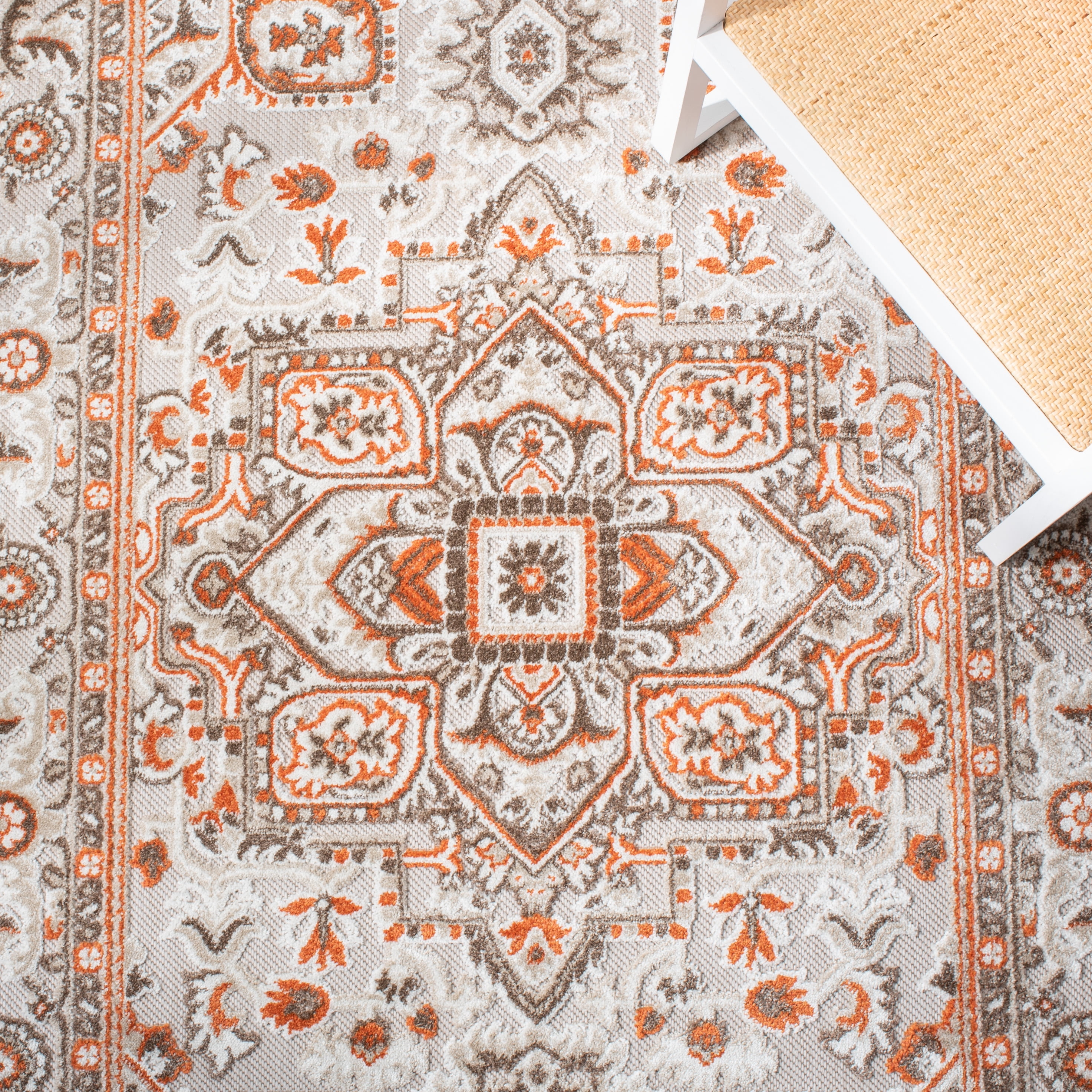 SAFAVIEH Cabana Greta Beige/Orange 2'2"X9' Runner Indoor/Outdoor Area Rug Beige/Orange, 6'7" x 6'7" Square