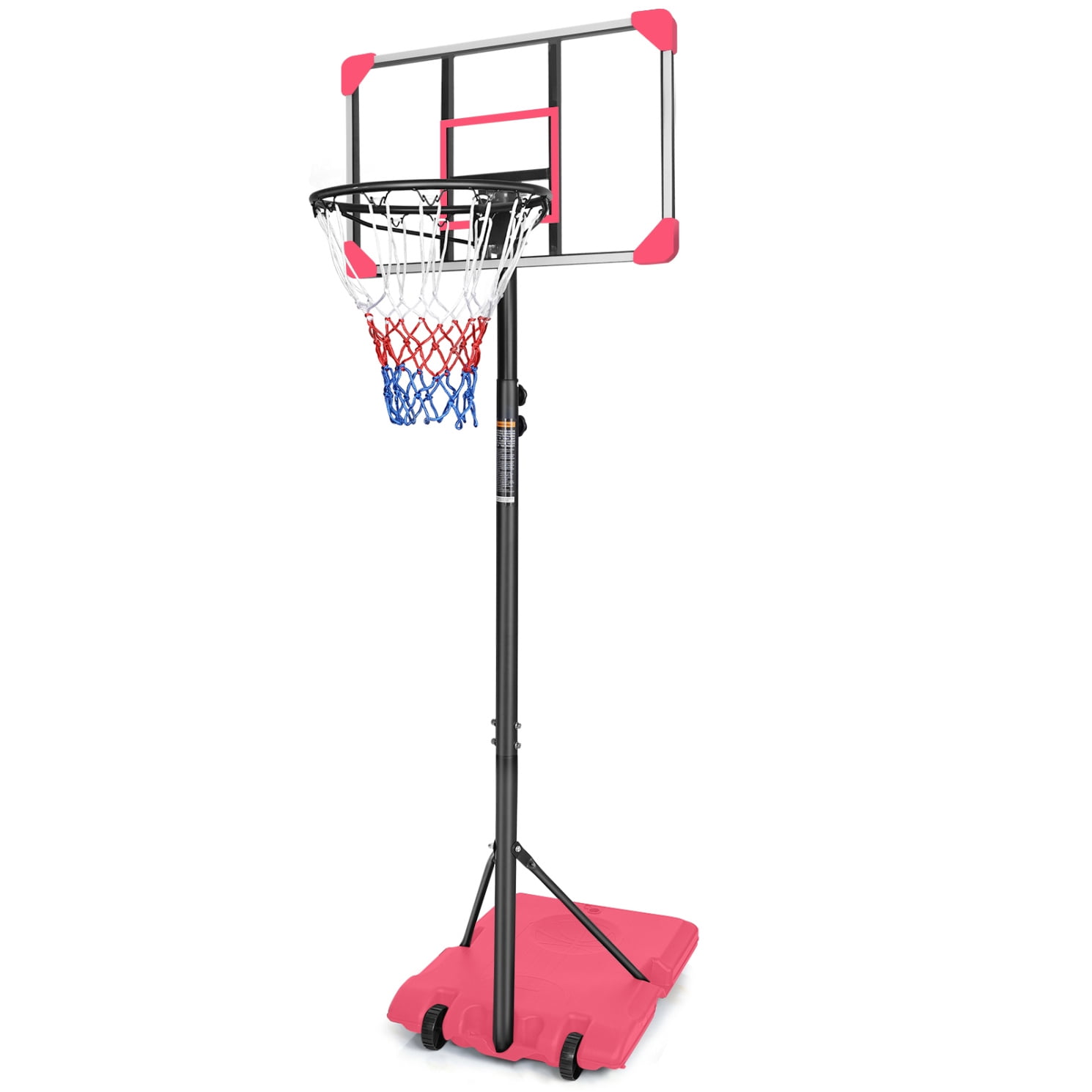 Portable Basketball Hoop, Height Adjustable 5.6 to 7FT Basketball Goal with 28 Inch Backboard and 2 Built-in Wheels, Indoor Outdoor Basketball Stand for Children, Teens, Youths, Adults, Pink