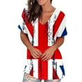 thumbnail image 1 of Midsumdr Womens Shirts V Neck Independence Day Patriotic USA American Flag Star Striped Tops 4th of July Loose Blouse, 1 of 5