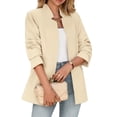thumbnail image 2 of Spring Fall Stand Collar Solid Color Women Long Sleeved Open Front Work Office Blazer Coat, 2 of 6