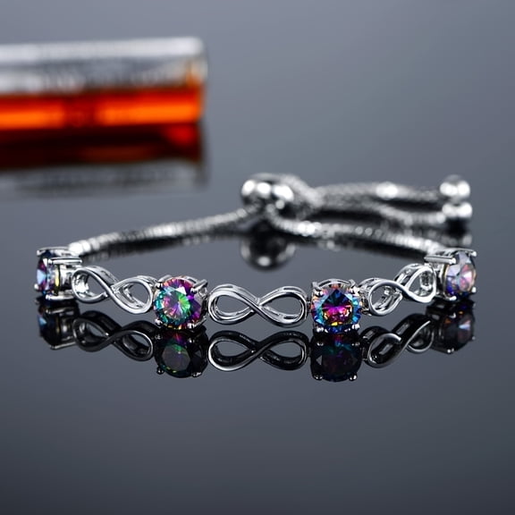 GEMSME Adjustable Infinity Bracelet for Women,Rainbow CZ Gemstone Bracelets 18K White Gold Plated Jewelry Gifts