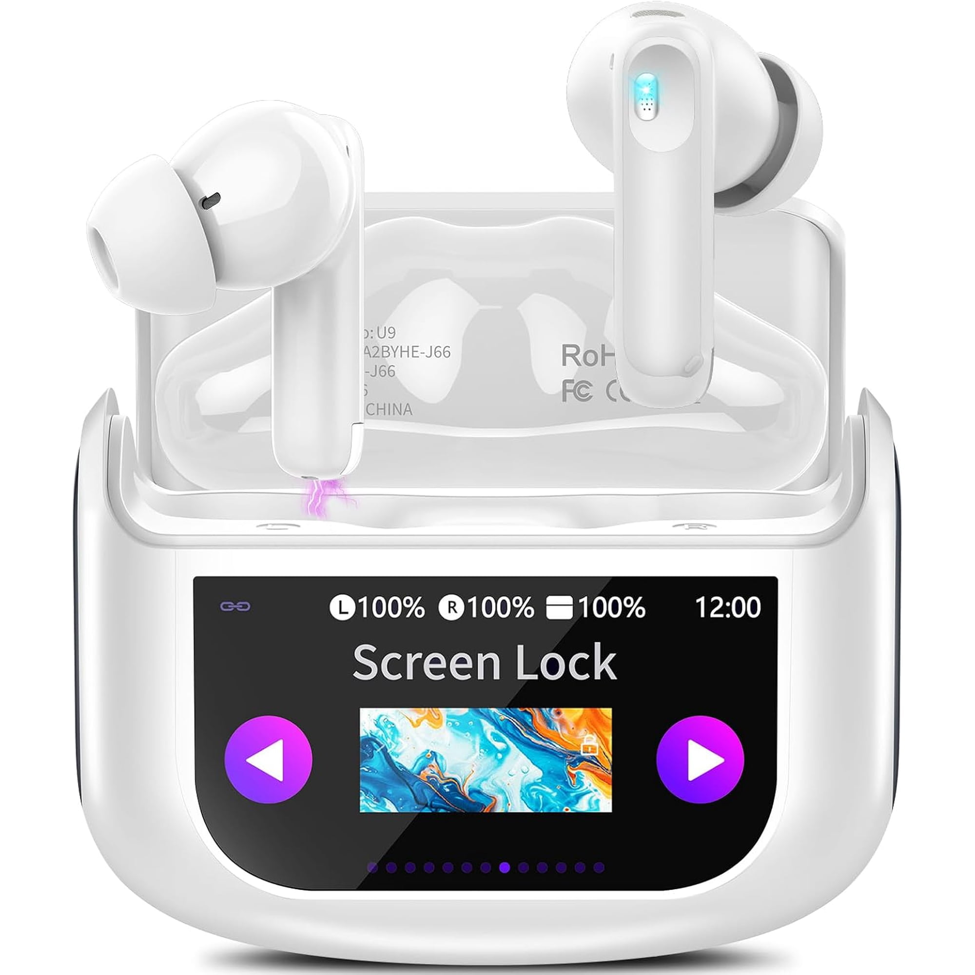 for Translation Earbuds, Real-Time Touch Screen, 164 Languages/7 Modes, 48H ANC Noise Cancelling, IPX7 Waterproof, IvoryWhite