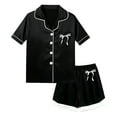 thumbnail image 4 of Girls Valentines Pajamas Kids Satin Pajama Set Silk Pjs Short Sleeve Sleepwear 2 Piece Button Down Pjs Bow Top Shorts Lounge Sets Summer Fall Baby Clothes Birthday Carnival Gifts 3-14Y Black,110=2-3Y, 4 of 4