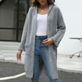 thumbnail image 5 of Women Knitted Cardigan Hooded Long Sleeve Single Breasted Sweater Coat with Pockets Solid Color Loose Fit Mid-length Knitwear, 5 of 7