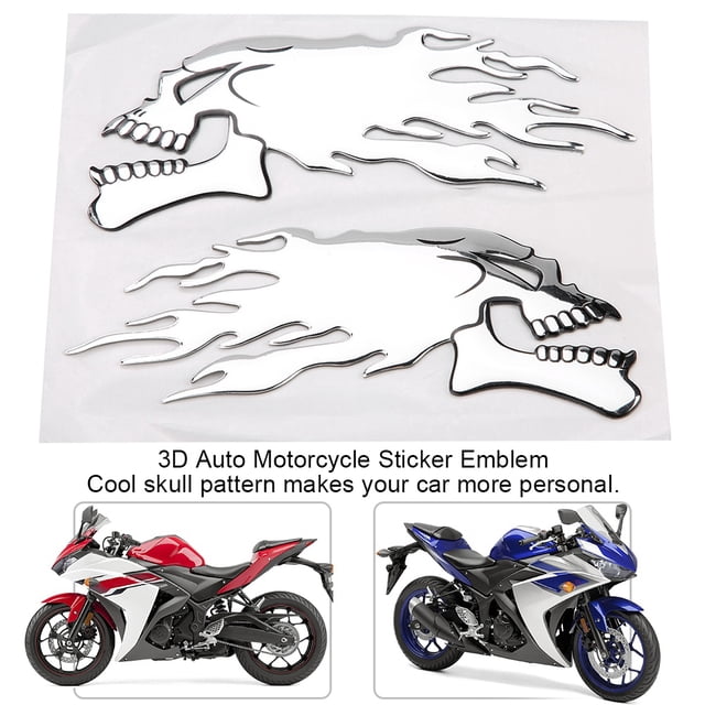 2Pcs 3D Skull Head Car Sticker Decor Decal for Motorcycle