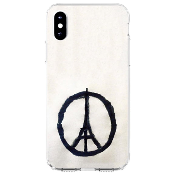 DistinctInk Clear Shockproof Hybrid Case for iPhone XR (6.1" Screen) - TPU Bumper, Acrylic Back, Tempered Glass Screen Protector - Paris Peace Symbol - Show Your Love of Paris