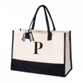 thumbnail image 1 of Salt Earth 100% algodón personalizado todos los días bolsa de mano con inicial de lona para mujer con monograma grande bolsa de utilidad para viajes en la playa, comestibles, el mejor regalo para cump, 1 of 5