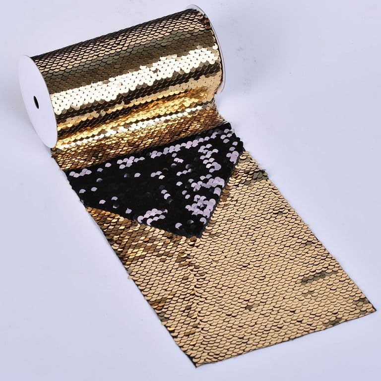 Yama Ribbon, 5-3/8inch Reverse Sequin Ribbon Gold/Black, 3 feet