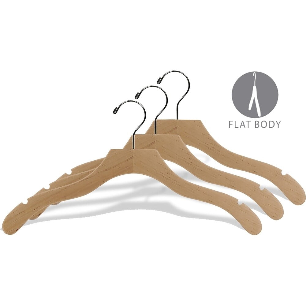 INTERNATIONAL HANGER Wavy Natural Wood Top Hanger for Shirts, Jackets or Dresses, 100 Pack