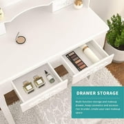 Ktaxon 2-1 Elegance White Dressing Table Vanity Table and Stool Set Wood Makeup Desk with 4 Drawers & Mirror