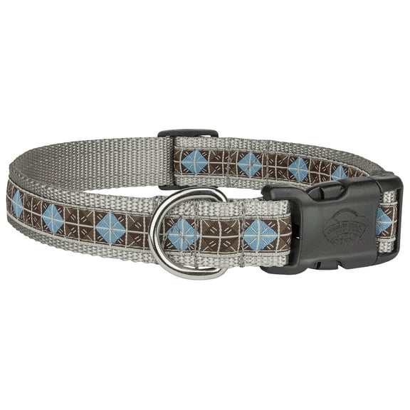 Country Brook Petz® Deluxe Blue & Brown Diamond Woven Ribbon on Silver Dog Collar Limited Edition, Large