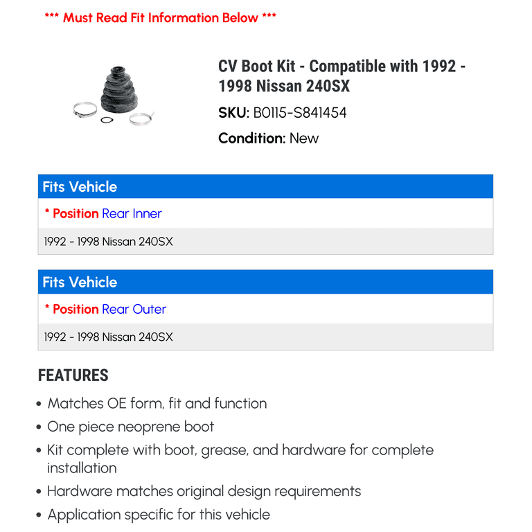 CV Boot Kit - Compatible with 1992 - 1998 Nissan 240SX - Beck