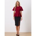 thumbnail image 3 of Unique Bargains Women's Peplum Round Neck Bell Sleeve Belted Waist Blouse M Red, 3 of 6
