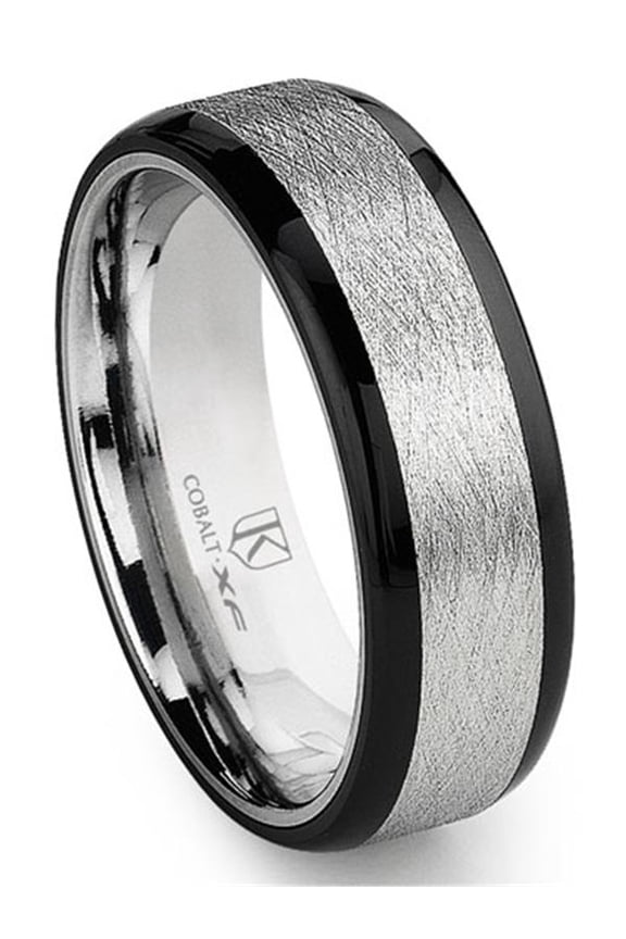 Cobalt Xf Chrome 8MM Italian Di Seta Finish Two Tone Flat Wedding Band Ring With Rounded Edges Sz 9.0