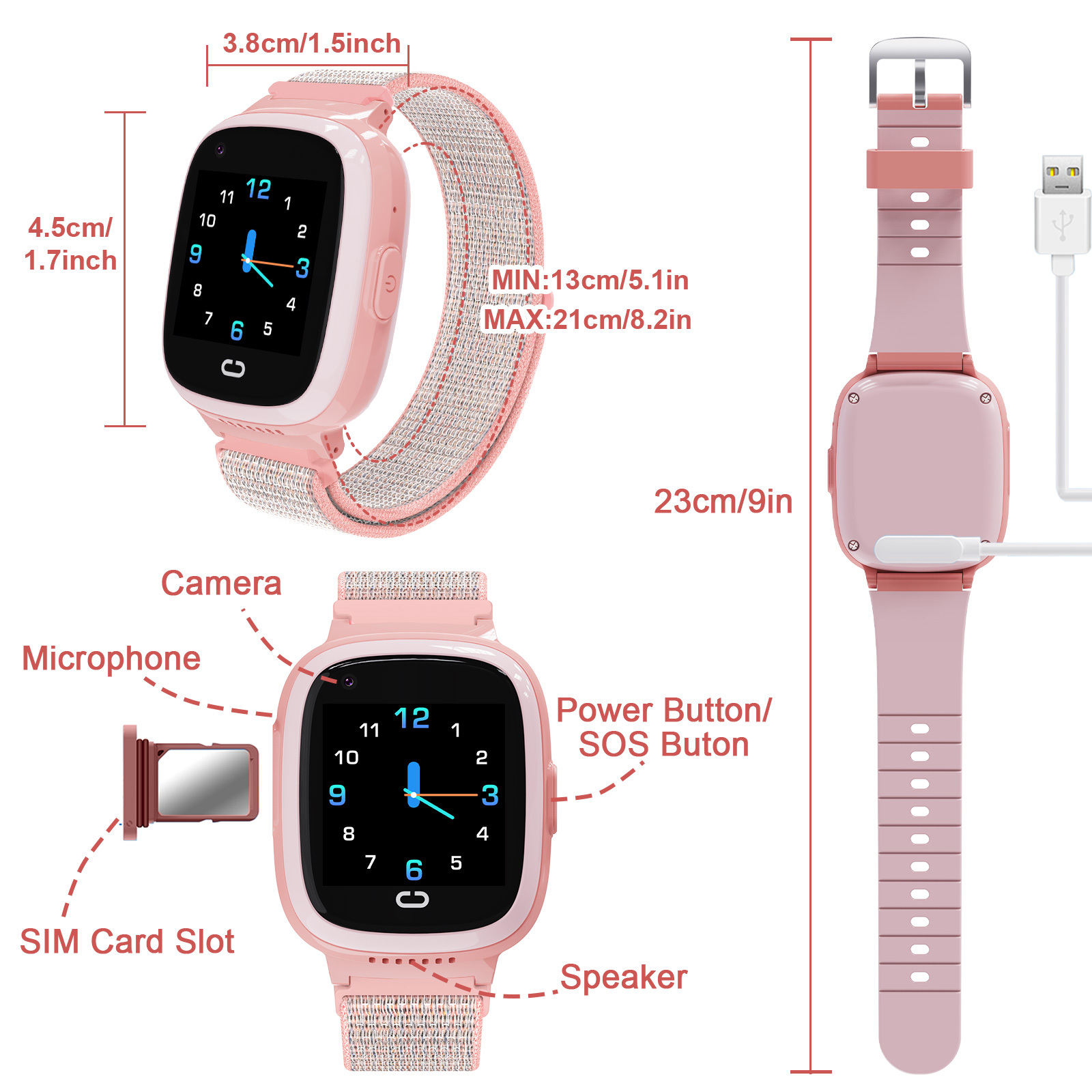 PTHTECHUS Smartwatch for Kids with GPS 4G HD Touchscreen Watch with Phone GPS Tracker Real-Time Location SOS Video Call Voice Chat Camera for Boys Girls Gift Pink - image 5 of 10