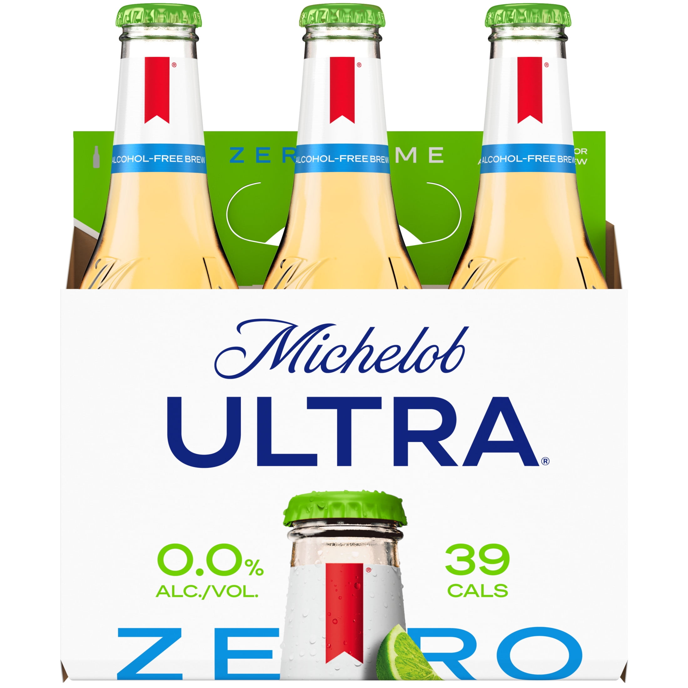 Michelob Ultra Zero Lime Non-Alcoholic American Lager Beer, 6 Pack, 12 fl oz Glass Bottles, 0% ABV
